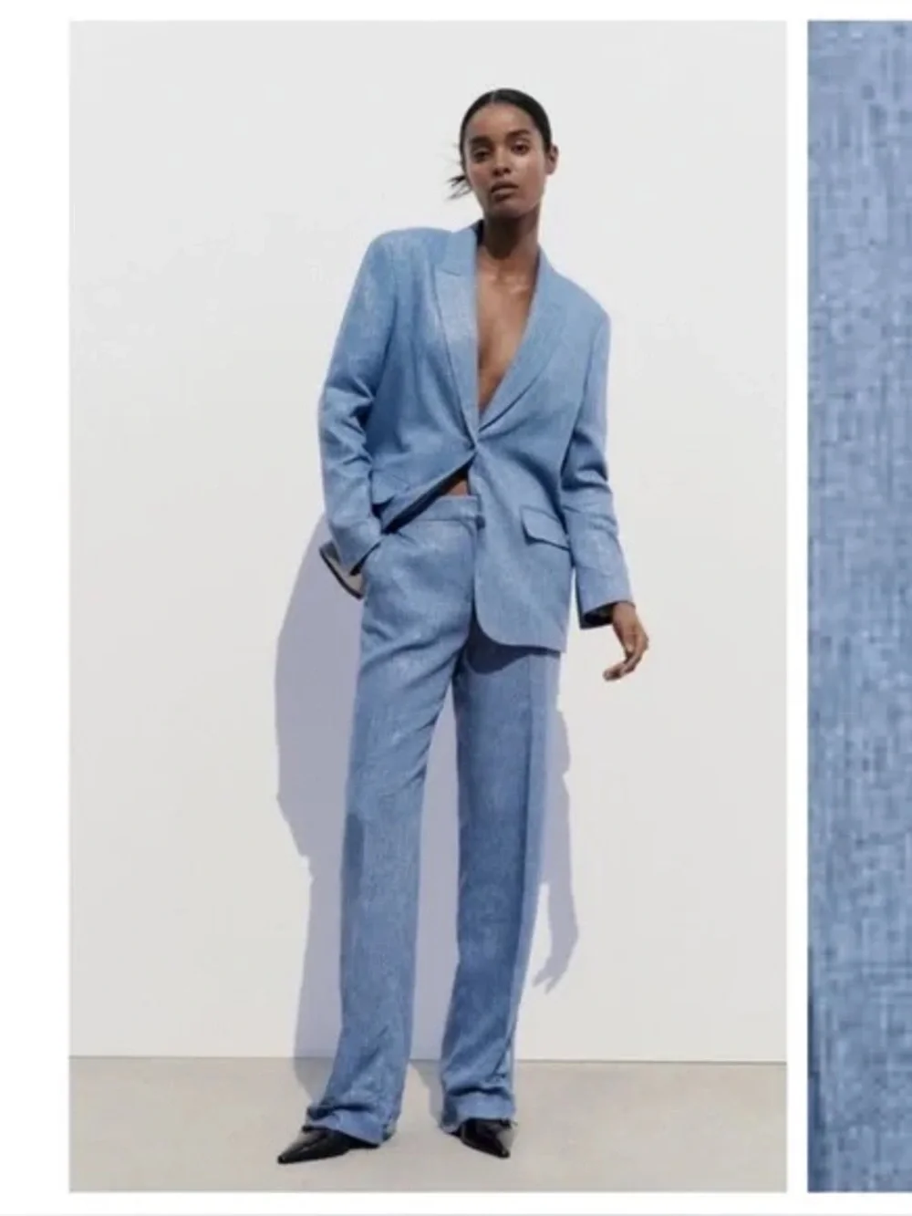 NWOT Zara Linen Shimmer Light Blue Blazer & Trousers Matching Set Coord Lounge